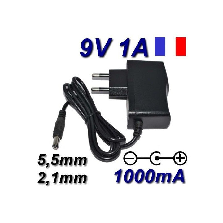 Alimentation secteur ac dc 110v 220v vers 9v 1a compatible 0.3a 0.5a 0.7a 0.8a 0.9a 5.5x 2.1mm alim ECLATS DESTOCKAGE