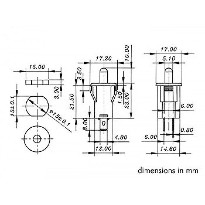 Contact autoprotection NF (porte ouverte) noir 2a 250v r1858c bouton poussoir encastrable rond - ECLATS DESTOCKAGE