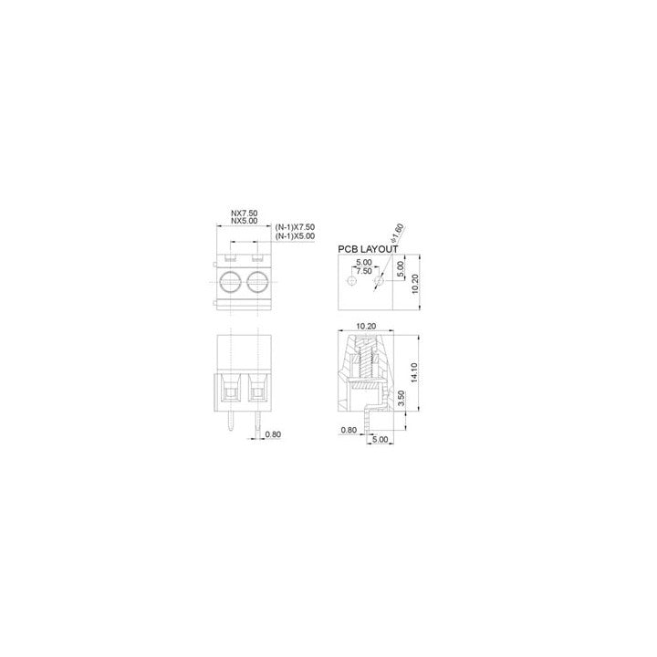Bornier à vis professionnel 3 pôles vert au pas de 5mm screw03pg5 ECLATS DESTOCKAGE
