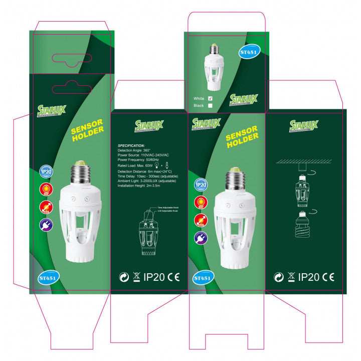 Douille e27 éclairage automatique detecteur mouvement simulateur présence st451 110v 220v 60w ECLATS DESTOCKAGE