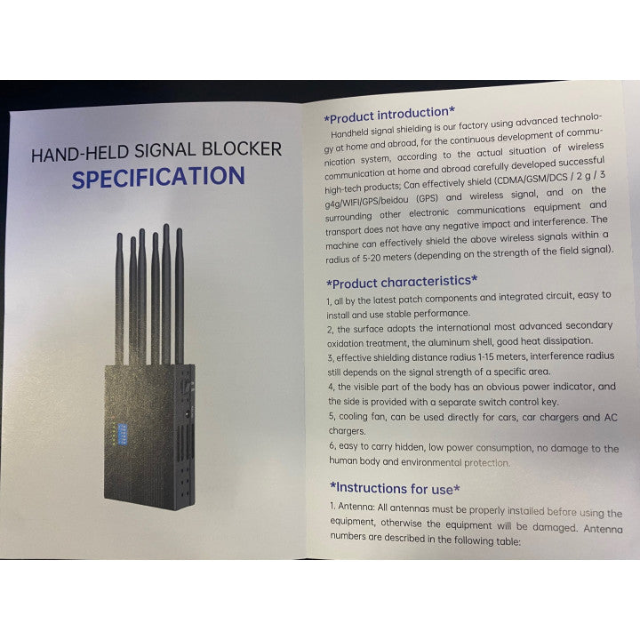 Brouilleur onde gsm portable 6 antennes bloqueur 2G 3G 4G WiFi 2400MHz gps 1500MHz 1600MHz dcs/1800MHz phs/1900MHz ECLATS DESTOCKAGE