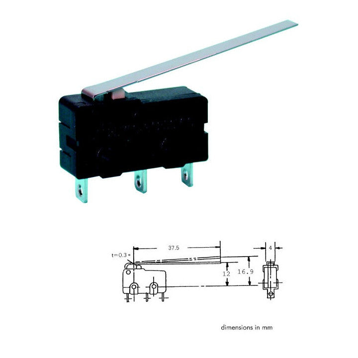 Micro interrupteur contact autoprotection 3a 5a 220v 250v long levier micro switch ms5 l autoprotege - ECLATS DESTOCKAGE