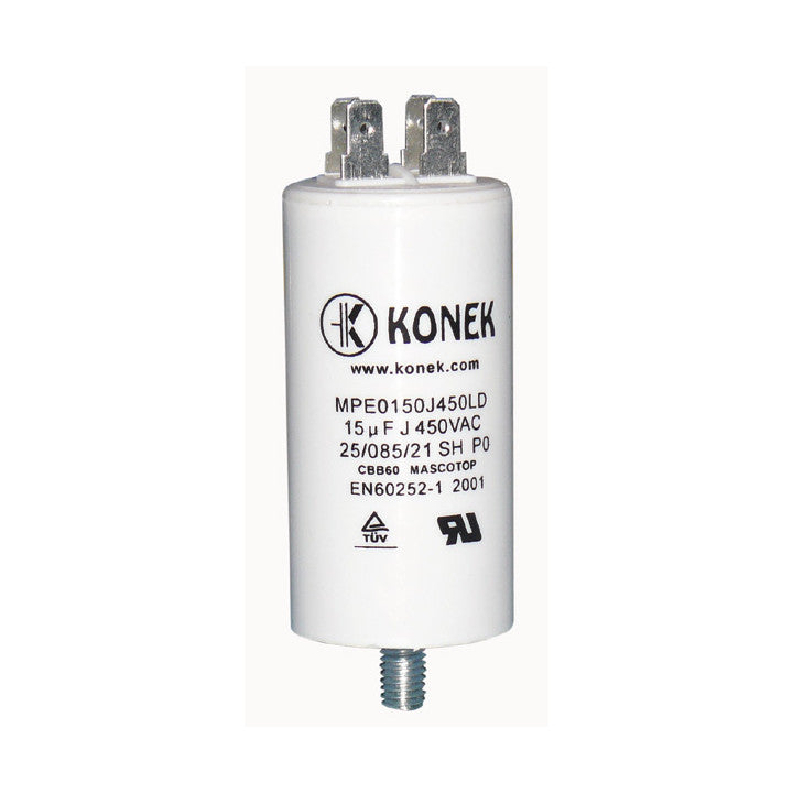 Condensateur de demarrage moteur 15µf 15 mf 450v sue15u double cosse faston 6.mm m8 cbb60 ECLATS DESTOCKAGE