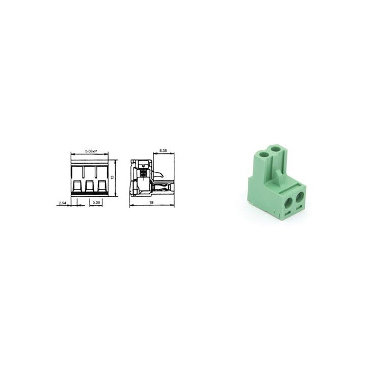 Bornier femelle embrochable 2 poles pas 5.08mm tenf02 pour câbles: 12awg ECLATS DESTOCKAGE