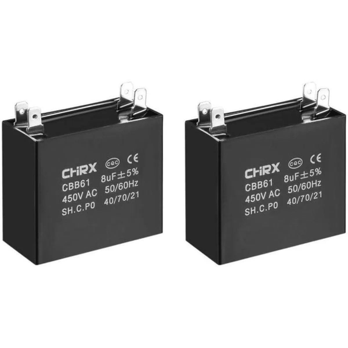 2 Condensateur 4 bornes 8uf 8µf 8 µf uf micro farad 450v cbb61 500v ac rectangle moteur ventilateur 50/60Hz ECLATS DESTOCKAGE