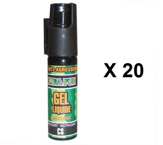 20 aerosols gel lacrymogène spray police de defense gel paralysant cs gelpm 25ml arme bombe securite ECLATS DESTOCKAGE