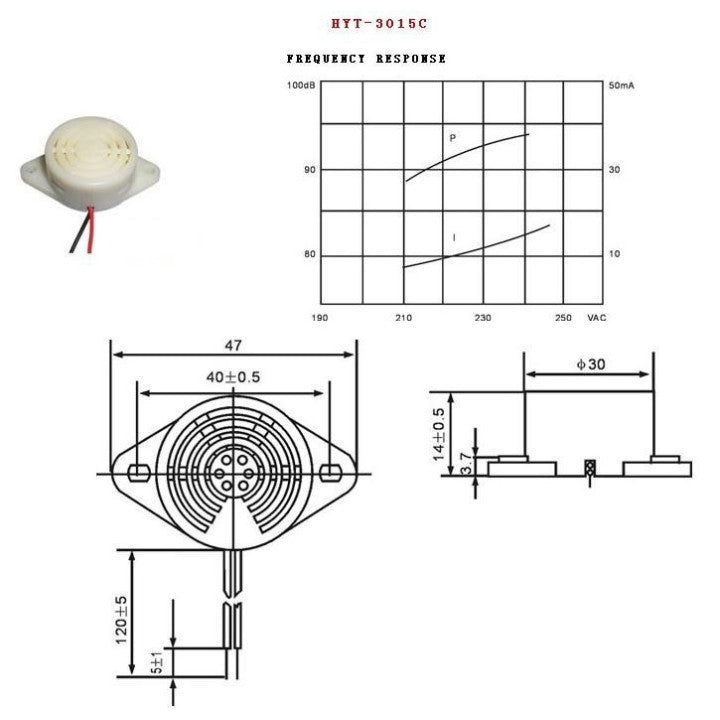 Buzzer sirene alarme bip 220v ac hyt-3015c dispositif sonore 230v 240v ca SFM-27 702105951200 ECLATS DESTOCKAGE