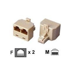 Adaptateur telephonique rj11 rj12 mâle 2 rj11 rj12 femelle 6p4c dedoubleur voyage tcu7 ECLATS DESTOCKAGE