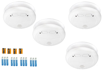 4 Detecteur sans fil en14604 + piles detection fumee incendie rf 433mhz alarme feu radio ECLATS DESTOCKAGE