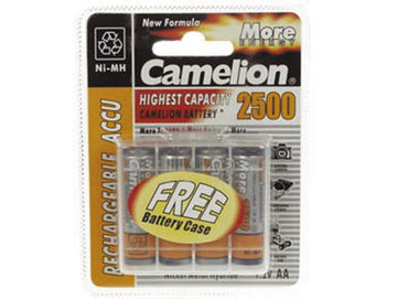 4 piles rechargeables ni mh 1.2vcc 2500ma lr06 aa am3 lr6 hr6c/25b accu batterie camelion nimh - ECLATS DESTOCKAGE