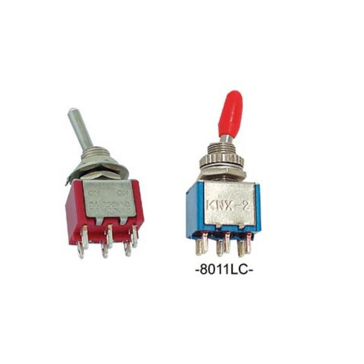 Interrupteur inverseur vertical dpdt on (on) a levier 8011lc rouge bleu ECLATS DESTOCKAGE