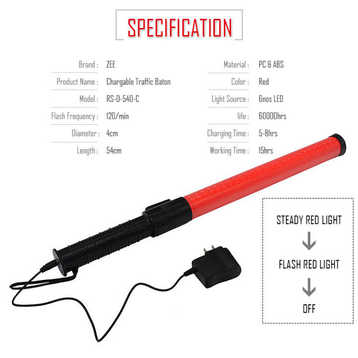 Baton lumineux GM torche rechargeable rouge signalisation police route circulation voiture avion ECLATS DESTOCKAGE