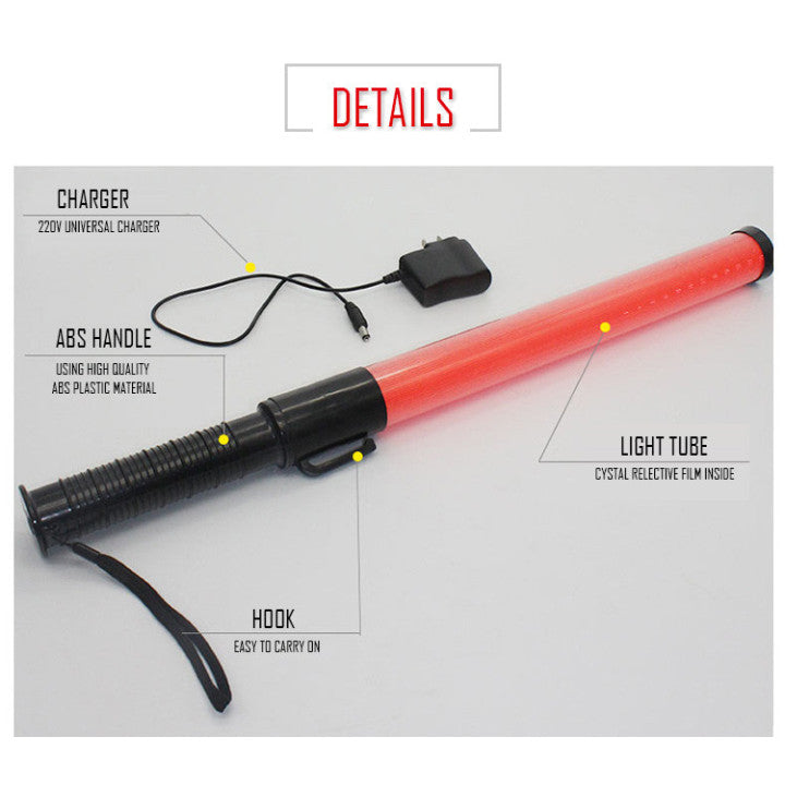 Baton lumineux GM torche rechargeable rouge signalisation police route circulation voiture avion ECLATS DESTOCKAGE