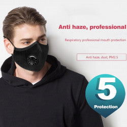 Masque respiratoire coton lavable reutilisable + valve sans filtre 5 couches anti pollution ECLATS DESTOCKAGE