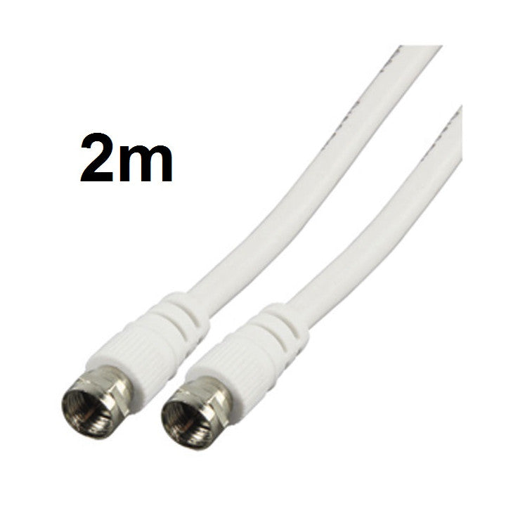 Cable antenne tv 2m cordon fiche f mâle vers fiche f mâle blanc cable-527/2 75 ohm ECLATS DESTOCKAGE