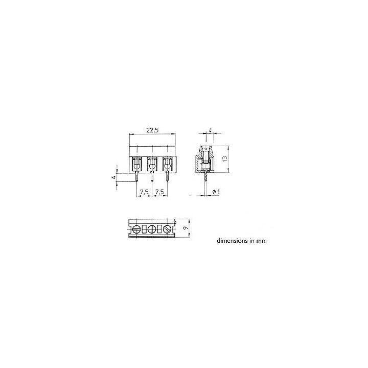 Bornier secteur a vis 3 plots bornier 3 poles au pas de 7.5mm screwl03 velleman ECLATS DESTOCKAGE