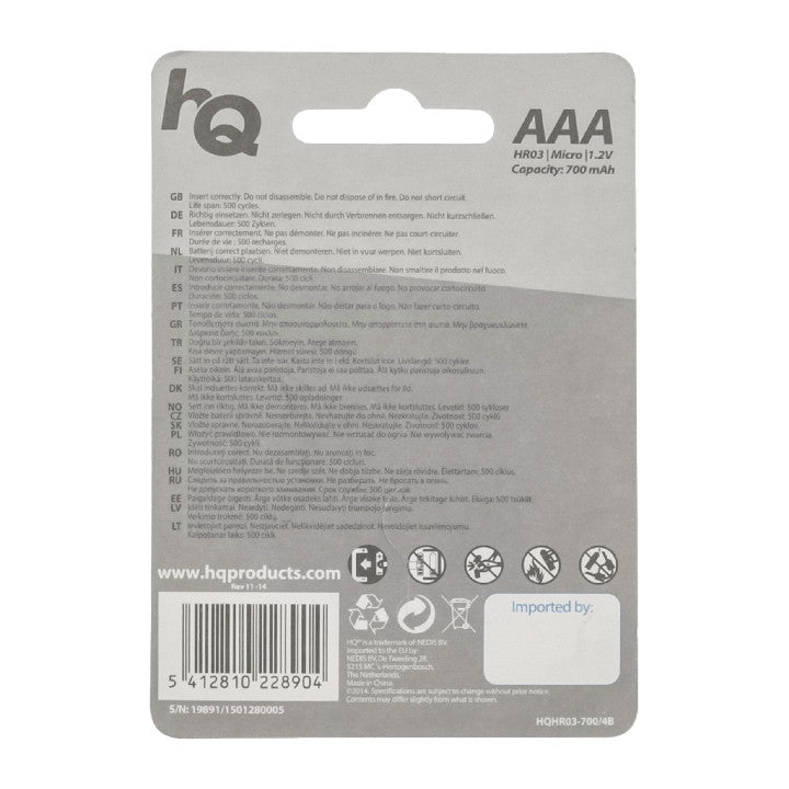 4 batteries rechargeables nimh lr3 aaa 700mah 1.2v lr03 hq nimh aaa 01 accu accumulateur 700/4b ECLATS DESTOCKAGE