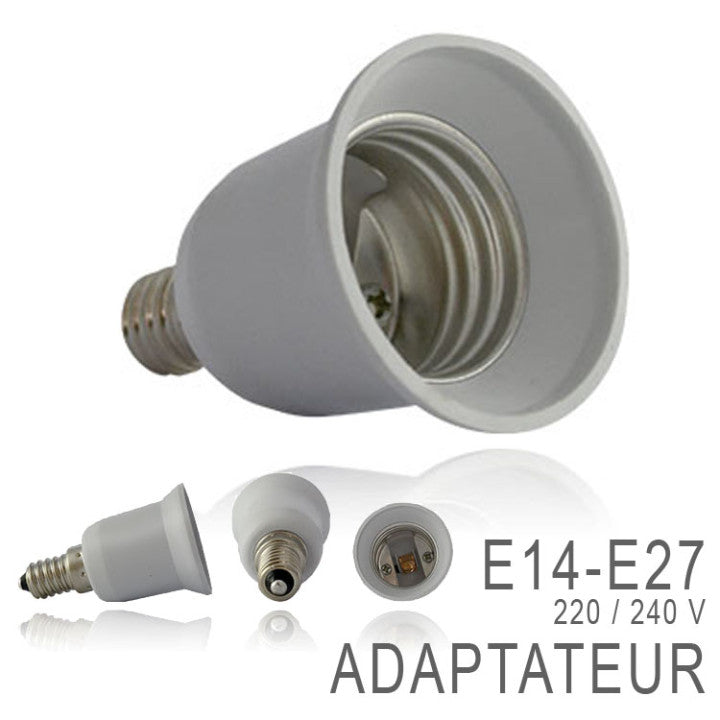 Adaptateur convertisseur e14 a e27 douille lampe ampoule led adaptation culot 12v 24v 48v 220v ECLATS DESTOCKAGE