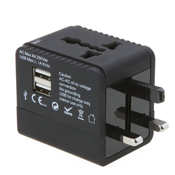 Adaptateur universel prise secteur voyage 2 prises usb 5v 2.1a 110 240V italie espagne europe usa uk australie - ECLATS DESTOCKAGE