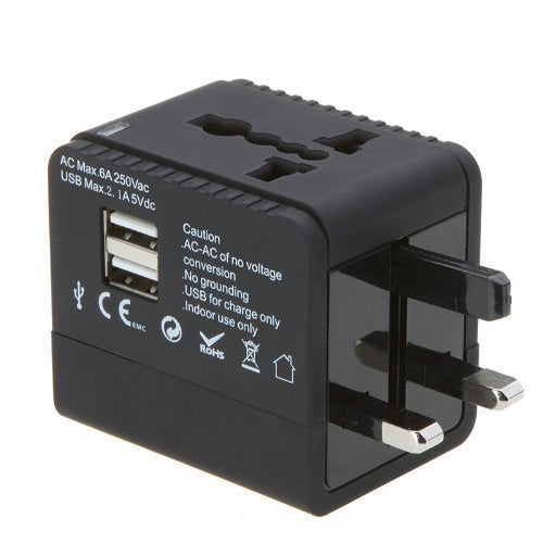 Adaptateur voyage monde secteur universel 2 usb 2.1a 110v 220v europe usa uk japon suisse - ECLATS DESTOCKAGE