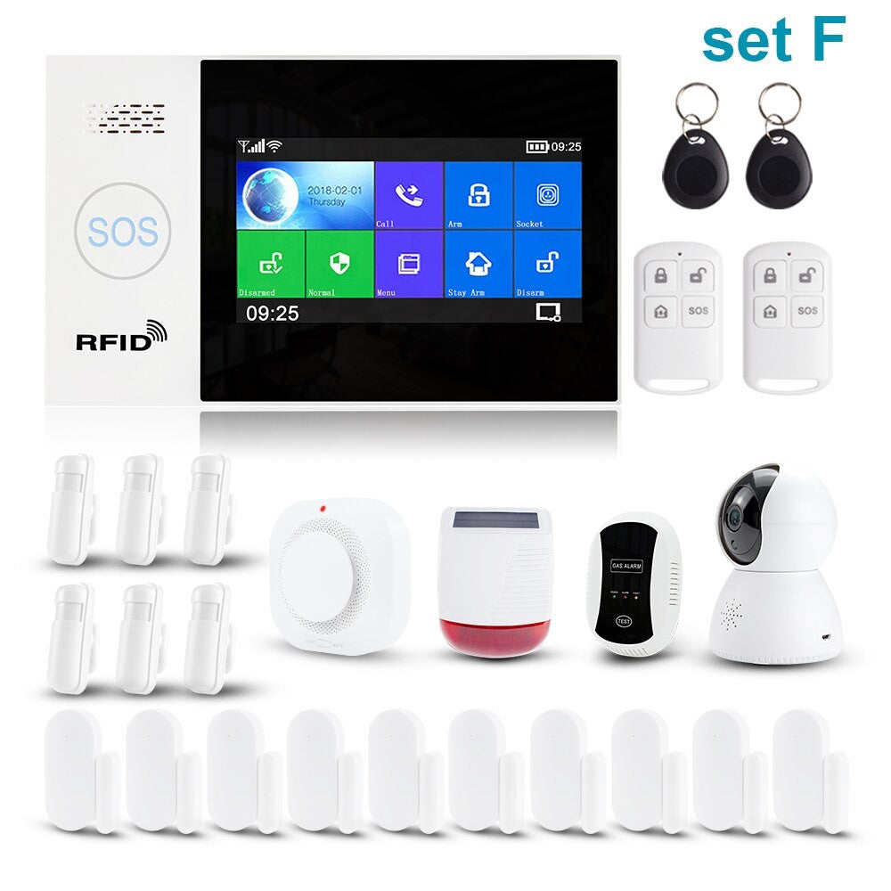 Alarme sans fil Tuya GSM WiFi 2 Telec 2 Tag 10 Contact 6 Radar 1 Sirène Solaire 1 Caméra 1 Gaz Fumée ECLATS DESTOCKAGE