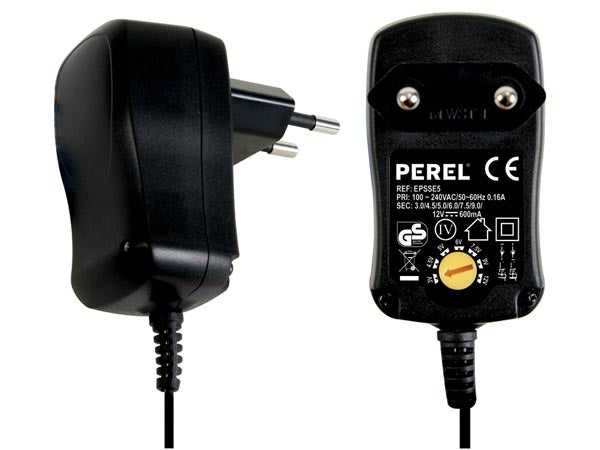 Alimentation compacte 600mA a decoupage psse5 3v 4.5v 5v 6v 7v 9v 12vdc epsse5 7 sorties selectionnables ECLATS DESTOCKAGE
