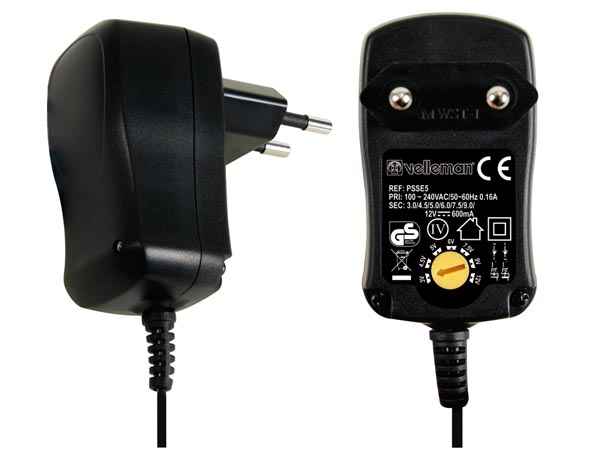 Alimentation 600mA a decoupage psse5 3v 4.5v 5v 6v 7v 9v 12vdc psse5 7 sorties selectionnables ECLATS DESTOCKAGE
