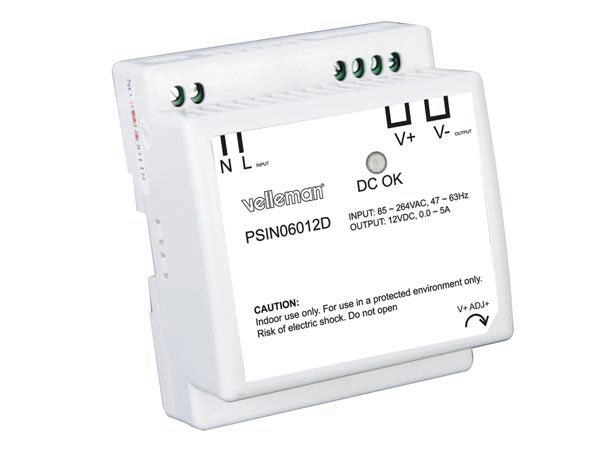 Alimentation rail din 60w 110v 220v 12v 5a compatible 1a 2a 3a 4a psin06012d 85 à 264vca 12vcc ECLATS DESTOCKAGE