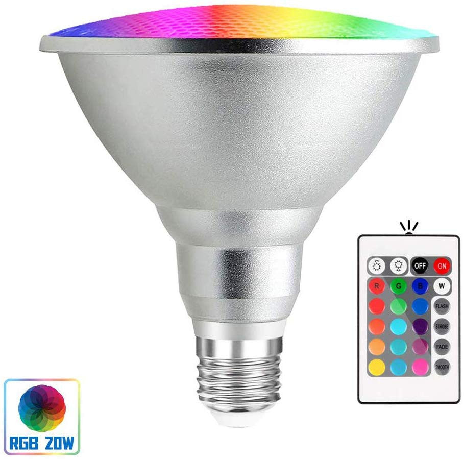 Ampoule LED 25w RGB E27 Par38 spot eclairage etanche avec telecommande IR 24 touches ECLATS DESTOCKAGE