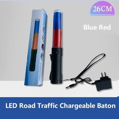 Baton lumineux 26cm led rouge  bleu + batterie rechargeable + chargeur 220v 5v support magnetique ECLATS DESTOCKAGE