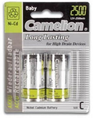 Batterie 1.2v rechargeable nickel 2.5a cadmium les 2 piles r14c nr14c lr14 mn1400 accu - ECLATS DESTOCKAGE
