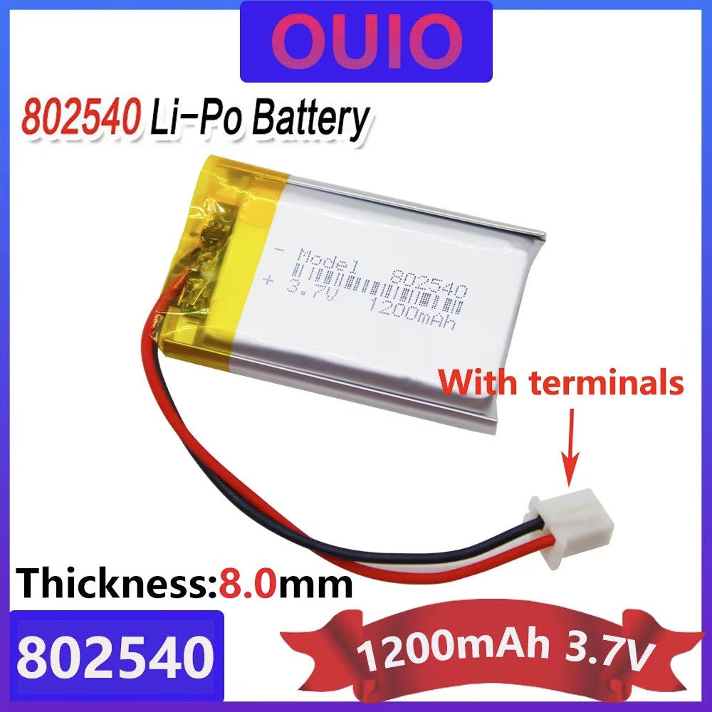 Batterie Lithium LIPO Ion Polymère Lithium PCB 1200mAh 3.7v Rechargeable 802540 avec Terminal ECLATS DESTOCKAGE