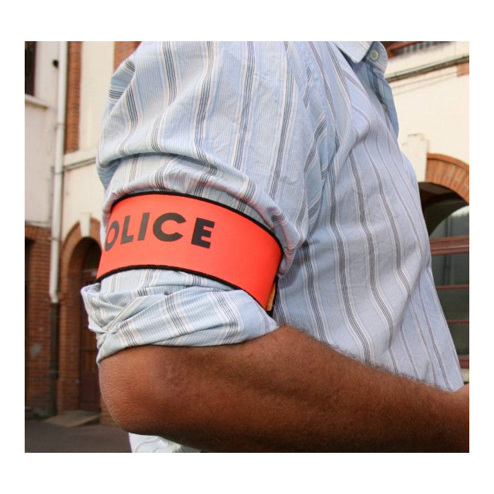 Brassard orange fluo police en471 velcro securite routiere haute visibilite protection bras - ECLATS DESTOCKAGE