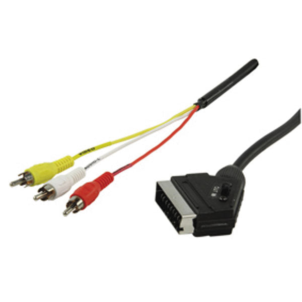 Cable 1.5m cordon peritel de connexion hqb 024 1.5 konig avec interrupteur vers 3 rca ECLATS DESTOCKAGE