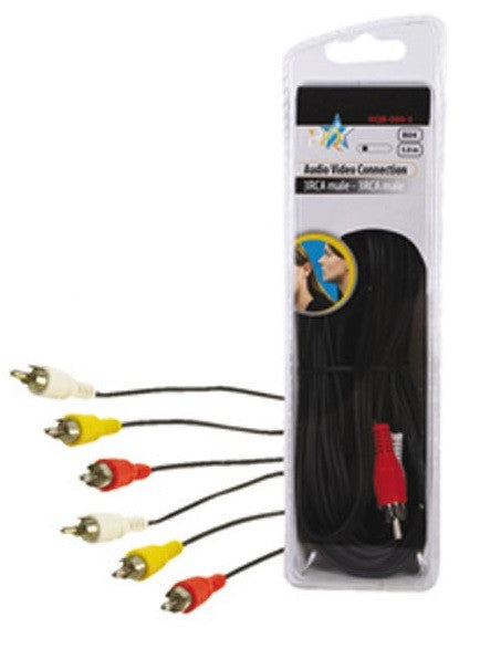 Cable audio video 3 rca mâle vers 3 rca mâle 5 m hq hqb 004 5 cordon de connexion konig ECLATS DESTOCKAGE