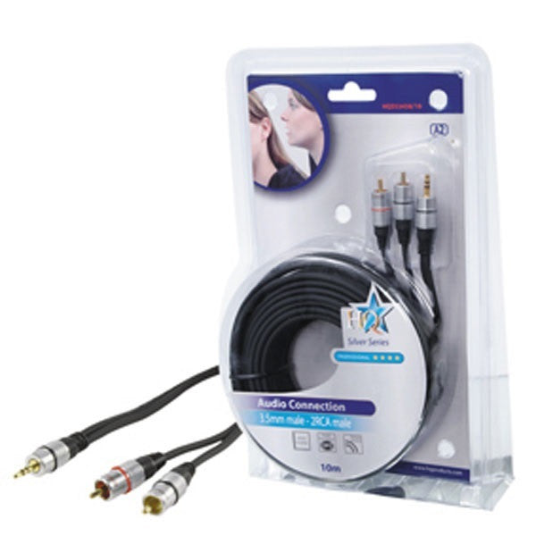 Cable cordon audio hq 10m connecteur hqss3458/10 3.5mm stéréo mâle vers 2 rca mâles plaquées or ECLATS DESTOCKAGE