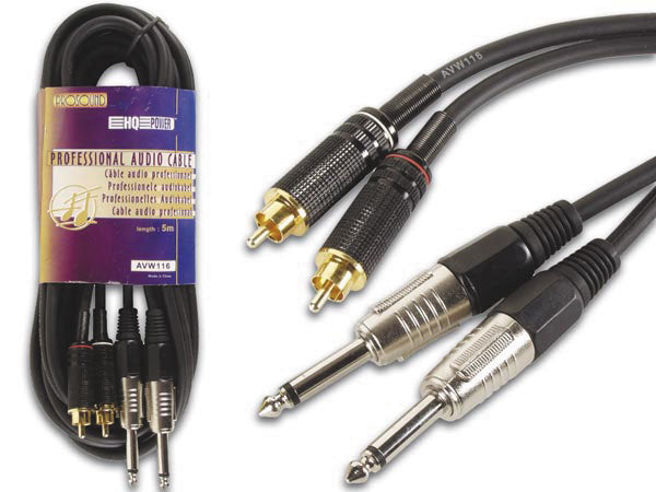 Cable professionnel audio 2 x rca mâle vers 2 x jack mono pac118 6.35mm (5m) accessoires sono avw116 - ECLATS DESTOCKAGE