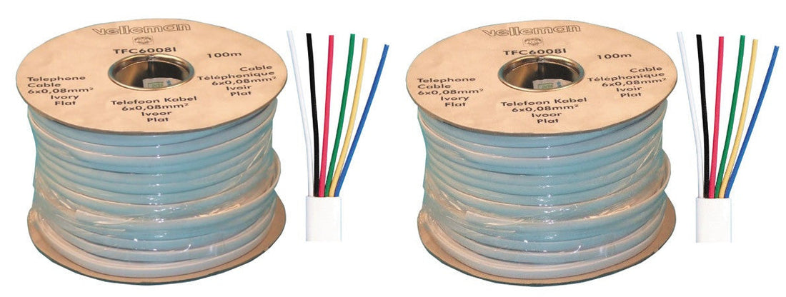 2 Cable telephonique 6 fils plat tfc6008i pour rj09 rj11 rj12 (100m) telephone ECLATS DESTOCKAGE