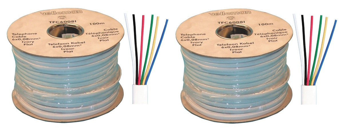 2 Cable telephonique 6 fils plat tfc6008i pour rj09 rj11 rj12 (100m) telephone ECLATS DESTOCKAGE