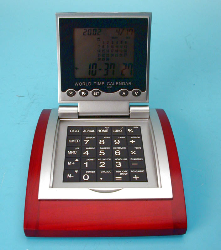 Calculatrice electronique worldtime alarme convertisseur euro socle bois calculette ec12d - ECLATS DESTOCKAGE