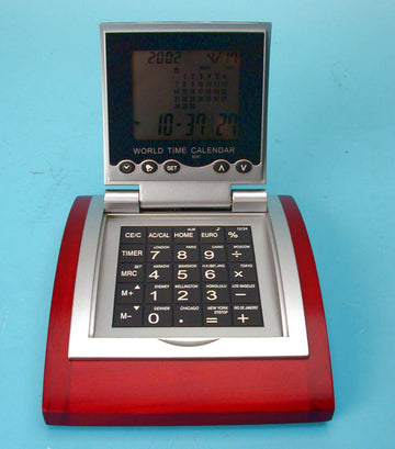 Calculatrice electronique worldtime alarme convertisseur euro socle bois calculette ec12d - ECLATS DESTOCKAGE