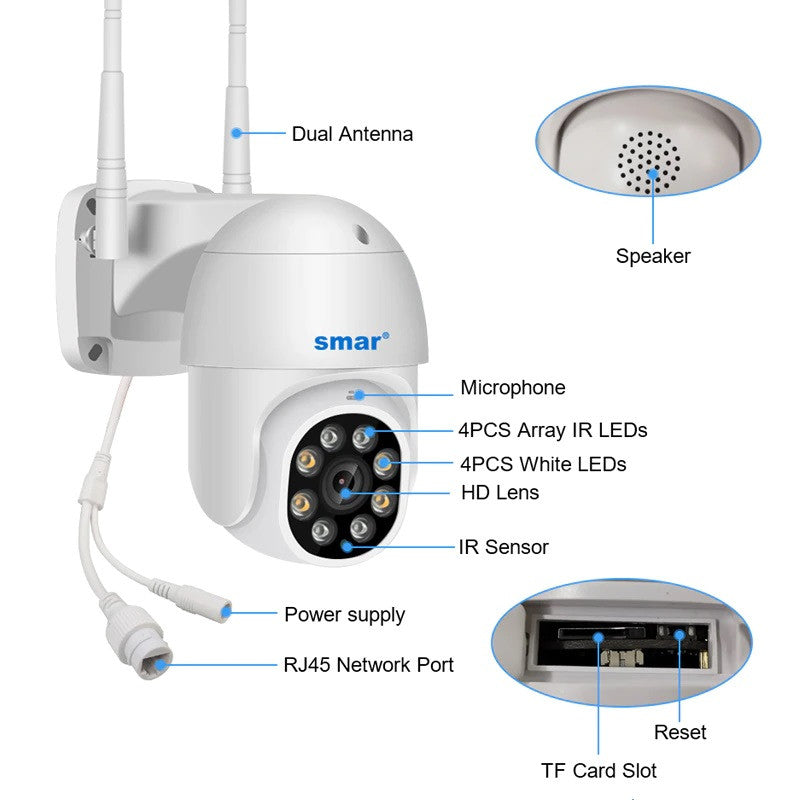 Camera couleur exterieure audio dome sans fil wifi IP ptz 1000p 4x zoom vision nocturne ip66 ECLATS DESTOCKAGE