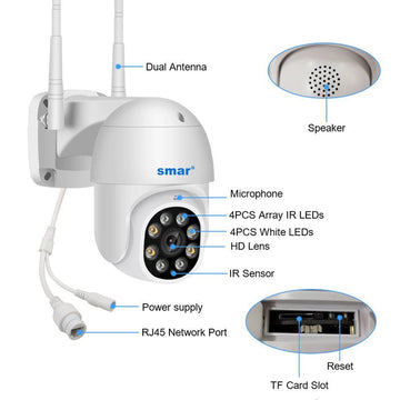 Camera couleur exterieure audio dome sans fil wifi IP ptz 1000p 4x zoom vision nocturne ip66 ECLATS DESTOCKAGE