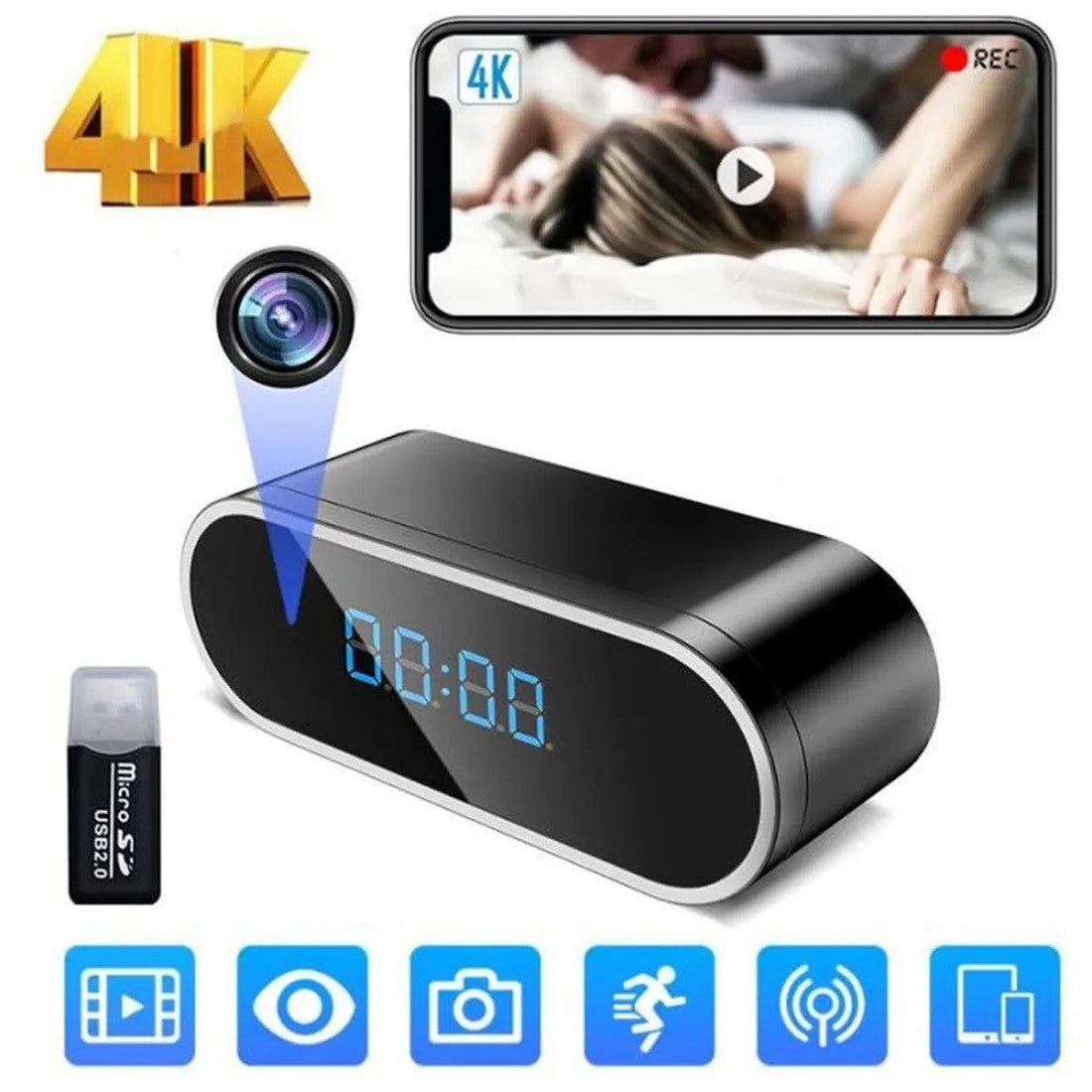 Camera sans fil 1080P horloge WIFI 8go rechargeable caméscope vision nocturne détection mouvement sd ECLATS DESTOCKAGE