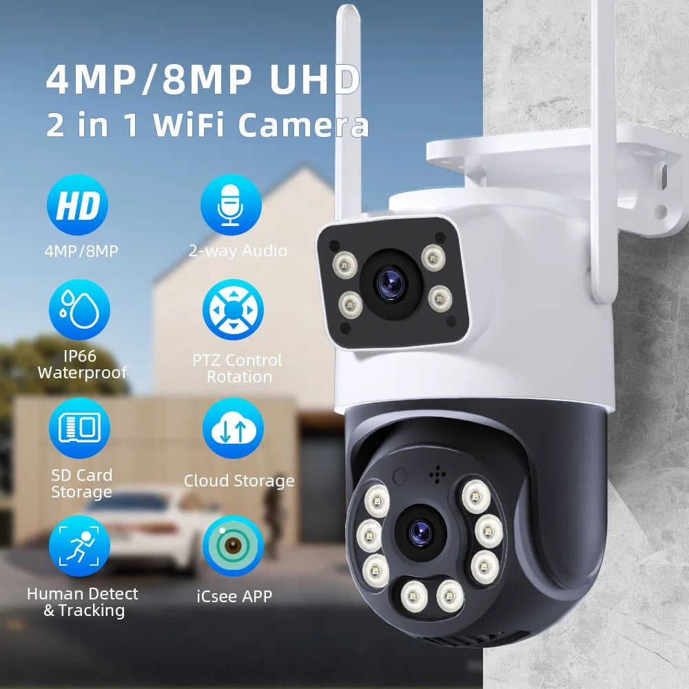 Caméra surveillance extérieure PTZ IP WIFI hd 8MP sans fil nocturne ia Audio double objectif ecran ECLATS DESTOCKAGE