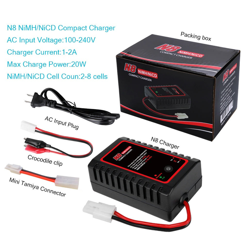 Chargeur batterie N8 Nimh Nicd 110-240V 2A 20W AC 2s-8s 2.4v 3.6v 4.8v 6v 7.2v 8.4v 9.6v Tamiya ECLATS DESTOCKAGE