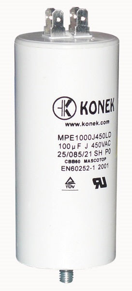 Condensateur 100uf 100µf 100 micro farad 400v 450v 500v moteur double cosse faston 6.3mm - ECLATS DESTOCKAGE