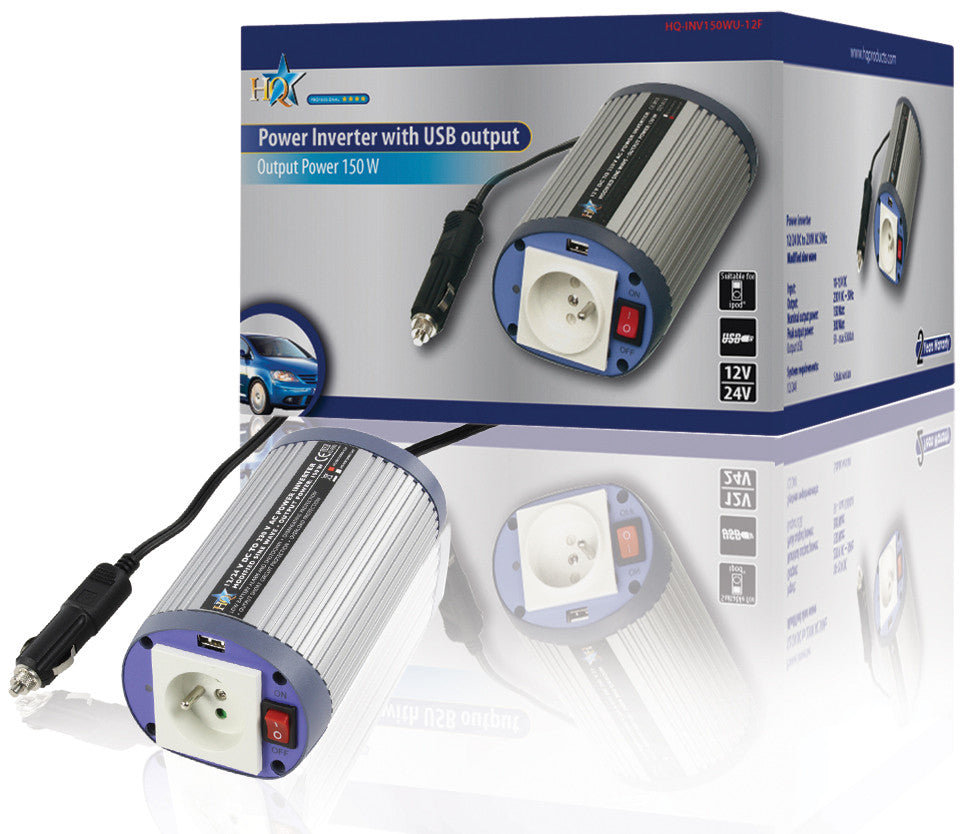 Convertisseur 12v 150w 220v + USB avec plot terre 230v 240v ECLATS DESTOCKAGE