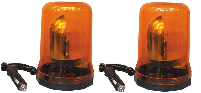 2 Gyrophares electrique magnetique 12v 25w ambre girophare feu grand modele orange 12vcc ECLATS DESTOCKAGE