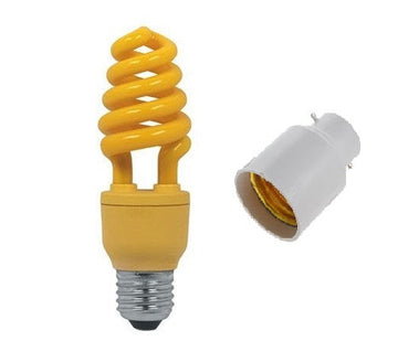 lampe jaune anti moustique + adaptateur b22 ampoule fluo compacte repousse insecte 12w  75w 220v ECLATS DESTOCKAGE